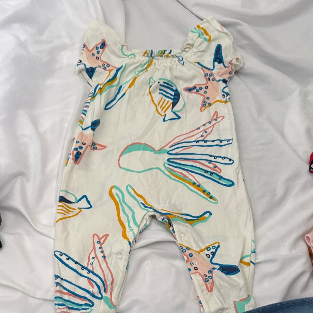 Tea Collection White Romper with Colorful Accents